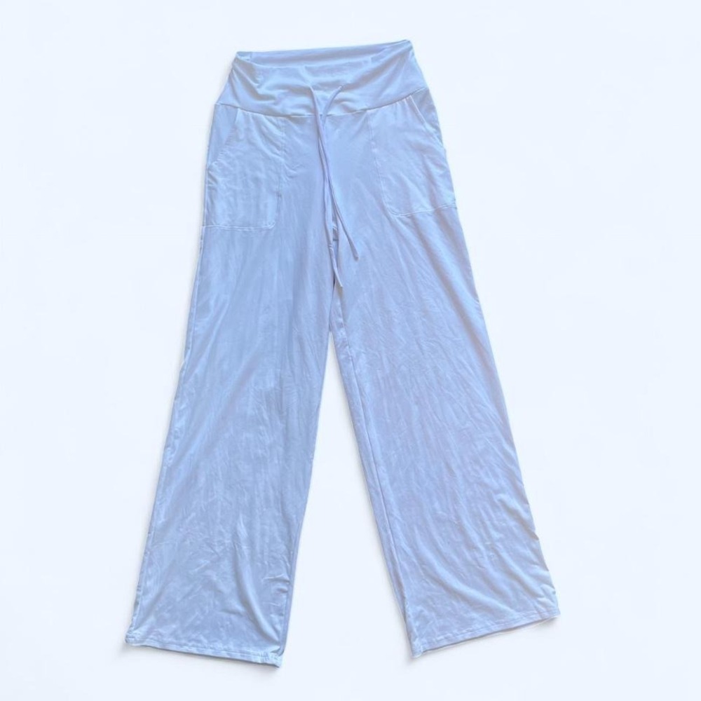 White high-waisted wide-leg summer pants with pockets and tie waist size M